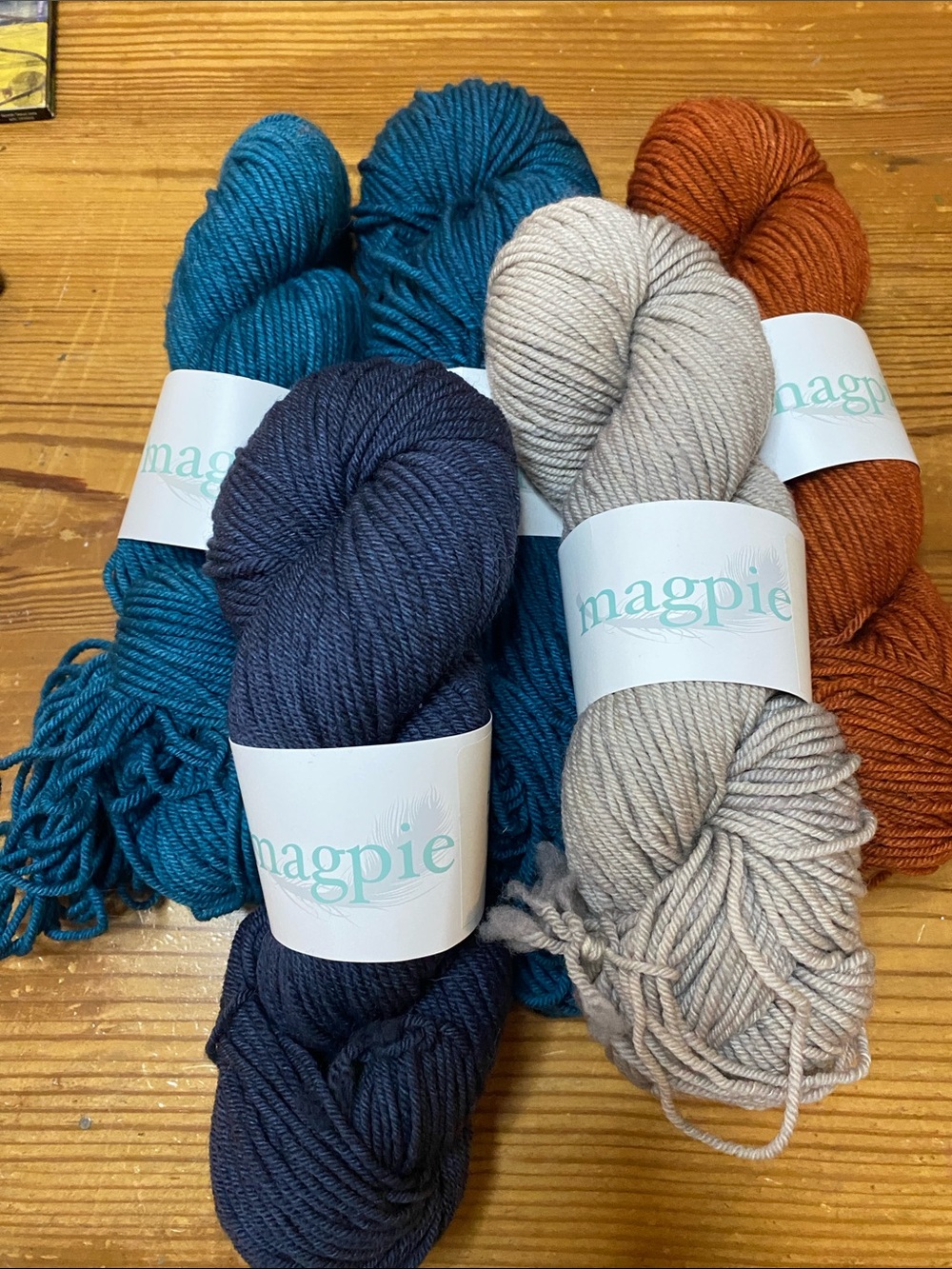 Magpie Fibers Wool Yarn Set in Teal, Navy, Cream & Rust